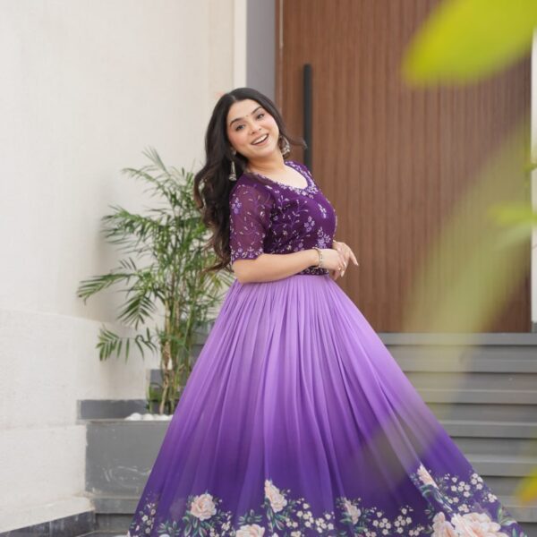 Women's Cotton Floral Printed Anarkali Gown Dress with Embellished Bodice โ Party Wear